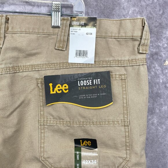 LEE Carpenter Loose Fit Straight Denim Jean Pants Mens 42x34 Tan Workwear NWT - Picture 6 of 10
